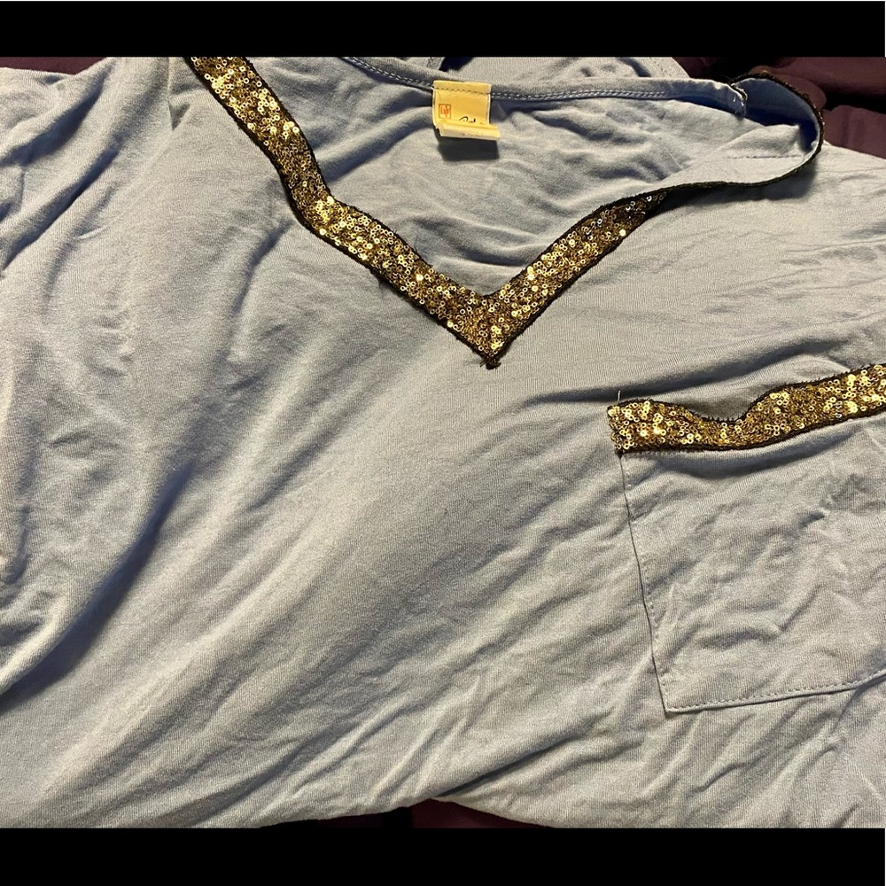 Periwinkle and sequins v-neck 3X t-shirt